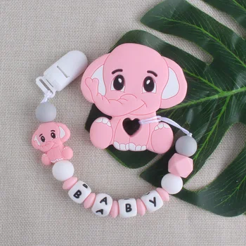 Elefant roz Teether și Mini Elefant Silicoe Dentitie Margele Suzeta Clip Lanț