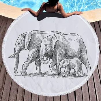 Elefant Vara Rotund Plajă Prosop Microfibra cu Cordon Rucsac-Sac de Duș, Prosoape Yoga Mat Pătură cu Ciucuri Strandtuch
