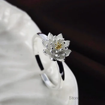 Elegant Autentic Argint 925 Floare de Lotus Inele Inele de Flori pentru Femei Bijuterii de Argint Sterlină BSR018