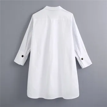 Elegant cu maneca Lunga pentru femei bluza, camasa Casual, guler de turn-down bluză albă cămașă Office lady buzunar design bluza Blusas