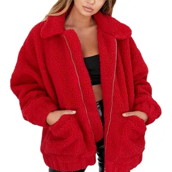 Elegant Faux Blana Femei 2019 Toamna Iarna Cald Gros Moale Fleece Geaca de sex Feminin Buzunar cu Fermoar Palton Teddy Bear Haina 3XL