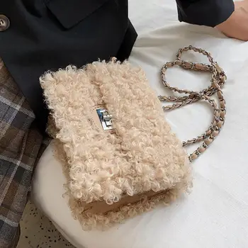 Elegant, Feminin Lambou geanta Crossbody 2020 Noi de Moda de Înaltă calitate Moale de Pluș Femei Geantă de mână de Designer Lanț de Umăr Geanta Messenger