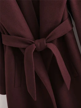 Elegant Pentru Femei Palton De Lână 2020 Moda Doamnelor Bordo Cu Gluga Outercoat Streetwear Feminin Rândul Său, În Jos Guler Blana Chic Fata Haina