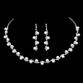 Elegant Simulate Perla de Cristal Mireasa Bijuterii Seturi de Cravată Colier Cercei Set pentru Femei Bijuterii de Nunta Set Accesorii vestimentare