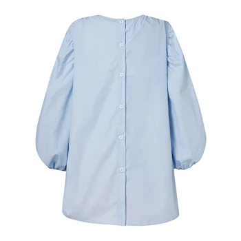Elegant Solid Tricouri Femei Puff Maneca Bluza 2021 ZANZEA Primavara Casual Butonul Înapoi Blusas de sex Feminin O de Gât Topuri Plus Dimensiune Tunica