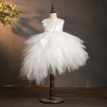 Elegant Swan Cristal Tul Fata Rochie de Flori pentru Nunta Copii Concurs de Seara, Rochie de Petrecere Pene Dantelă Rochii de Printesa