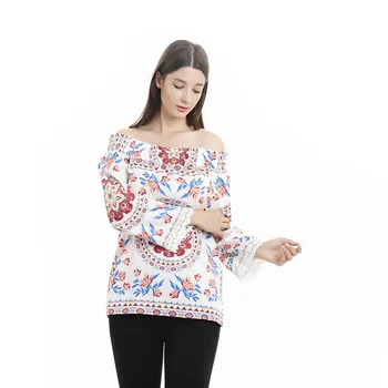 Elegant t-shirt Estetica Pe Umăr Imprimare Topuri Doamna Solid Flare Casual cu Mâneci Vrac Top Camisetas Verano Mujer 2020