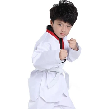 Elevii de școală Teakwondo dobok WTF alb taekwondo uniformă roșu negru guler copil copii karate taekwondo TKD adultsclothes