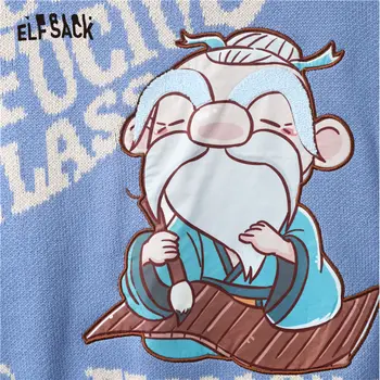 ELFSACK Confucius Jacquard Tricot Casual Pulover Pulovere Femei,2020 Iarna ELF de Epocă Doamnelor Chinez Bază de zi cu Zi de Desene animate Topuri