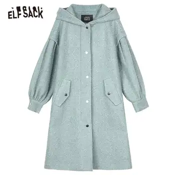 ELFSACK Solid de Mătase Strălucitoare Țese Direct Lână Coats pentru Femei,2020 Toamna Elf Pur Complet Maneca,coreeană Doamnelor de zi cu Zi Caldura Uza
