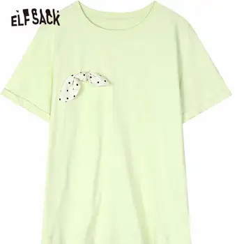 ELFSACK Violet Solid Minimalist Arc Fata Casual T-Shirt Femei de Vară 2020 ELF Pur Maneci Scurte-coreean Ladeis Bază de zi cu Zi Tees