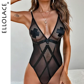 Ellolace Lenjerie Sexy Corp Transparent Body Femei fără Mâneci Costum Sexy pentru Sex Dantelă ochiurilor de Plasă Organism Sexy Costum Corp Negru