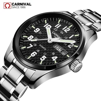 Elveția ceas barbati brand de lux Carnaval militar plin de oțel cuarț ceasuri barbati ceas rezistent la apa reloj erkek kol saati montre