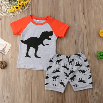 Emmababy Copilul Nou-născut Băieți Dinozaur de Imprimare Topuri de Bumbac tricou+Pantaloni Costume de Haine Seturi de 2 buc