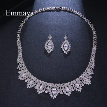 Emmaya Cristal de Mireasa Seturi de Bijuterii Argintiu Rotund Cu Jumătate Zirconia Colier Cercei Seturi pentru Femei Seturi de Bijuterii de Nunta