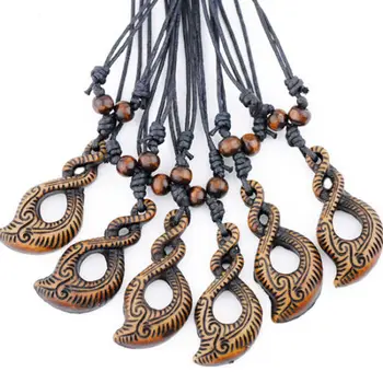 En-gros 12BUC imitație de sculptură în os Maori colier lanț pulover ceara coarda reglabil lungime colier bijuterii cadou