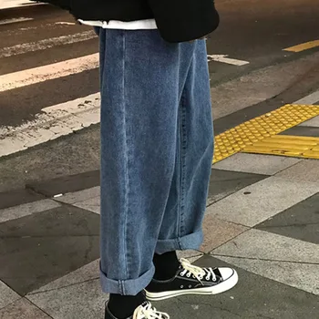 En-gros 2020 Moda Vrac spălare denim blugi retro hombre streetwear scule brand coreean pantaloni largi picior pantaloni drepte