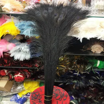 En-gros de 100buc frumos negru pene de păun ochi de 70-80cm / 28-32inch decorative sărbătoare performanță etapă de bricolaj