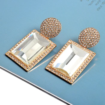 En-Gros De Cristal Geometrice Metal Cercei Bijuterii Cadou Pentru Femei De Înaltă Calitate Clear Pure Stone Drop Cercel Accesorii