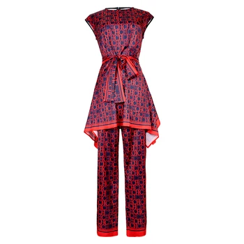 En-Gros De Moda Scrisoare De Imprimare Twinsets Moda Fără Mâneci Curea Neregulate Top Lung + Full-Lungime Pantaloni Costum De Lux
