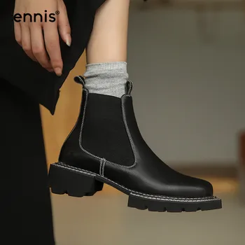 ENNIS Platforma Chelsea Cizme Negre din Piele Glezna Cizme pentru Femei Pantofi Martins din Piele Toamna Iarna Ghete Marime Mare A0132