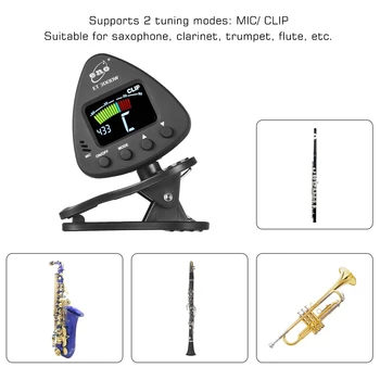 Eno ET 3000W Clip-on Tuner pentru Instrumente de suflat Sprijină Mic & Clip-on Tuning Moduri pentru Saxofon Clarinet Flaut, Trompetă