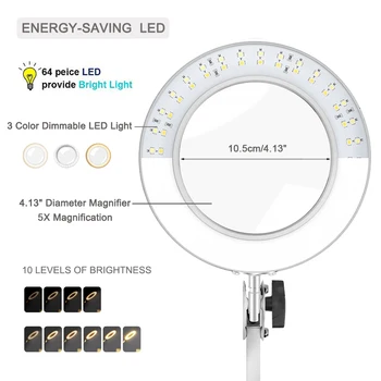 EOOKU Lampă de Masă Lumină LED-uri USB 5x Lupă Flexibil Rocker 3 Culori de Economisire a Energiei de Protecție a Ochilor Lectură Sudare Frumusete