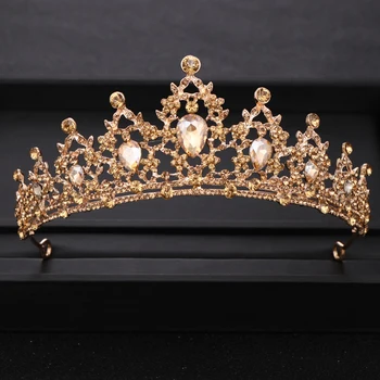 Epocă De Aur Nunta Coroana Baroc Stras De Cristal Coroanei Reginei Tiara Petrecere Bal De Mireasa Accesorii De Par, Bijuterii