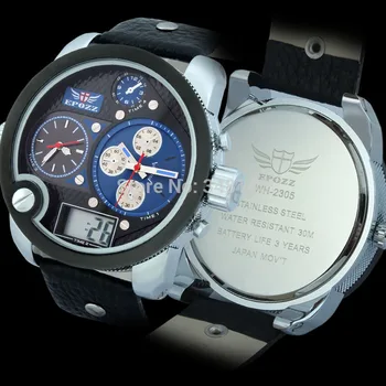 EPOZZ Ninja Serie Mare față cadran mare de trei ori display ceas barbati top brand de lux de sex masculin ceas din piele Relogio masculino 2305