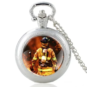 Eroul Pompier Design Cabochon De Sticlă De Epocă Cuarț Ceas De Buzunar Bărbați Femei Stingere A Incendiilor Farmecul Colier Pandantiv Lanț De Ore Ceas
