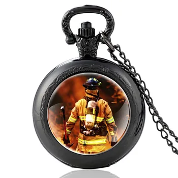 Eroul Pompier Design Cabochon De Sticlă De Epocă Cuarț Ceas De Buzunar Bărbați Femei Stingere A Incendiilor Farmecul Colier Pandantiv Lanț De Ore Ceas