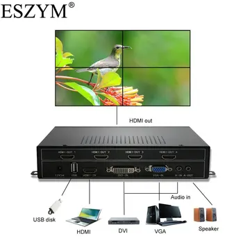 ESZYM 4 CANALE TV de Perete Controller 2x2 pentru 4 TV Despicare suport HDMI/DVI/VGA/USB intrare