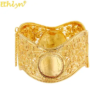 Ethlyn Napoleon Monede Bijuterii pentru Femei de Moda de Culoare de Aur Largă Balama Bratari Gol Brățară Cadou Celebrare B95