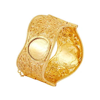 Ethlyn Napoleon Monede Bijuterii pentru Femei de Moda de Culoare de Aur Largă Balama Bratari Gol Brățară Cadou Celebrare B95