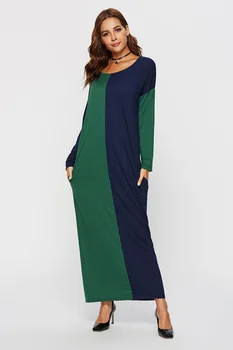 Etnice de culoare bloc patchwork rochie pentru femei, cu maneci lungi boem maxi rochie caftan abaya ramadan EID arabă halat dubai VKDR1926