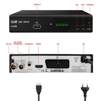 Europa DVB-T2 EAC3 Plus Digital Receptor TV Convertor Caseta DVB T2 Tuner DVB-T2 H. 265 HEVC TV Decorder AC3 Compatibil DVB-T H. 264
