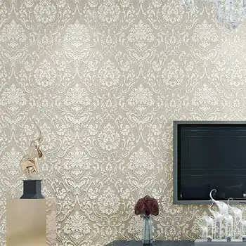 European Stil Lux Damasc 3D Relief Non-țesute Flocking Tapet Dormitor, Camera de zi Damasc Floral de Perete de Hârtie, Role de 10M