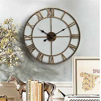 European stil Vintage ceas de perete mare de fier numeral Roman tăcut ceas pentru camera de zi studiu office home decor acasă ceas