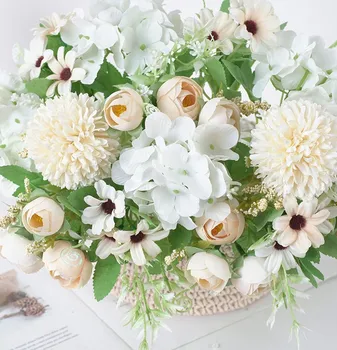 Europene Fals Floare Trandafir Bujor Mici buchete, Decor Acasă Artificiale Flori de Nunta Hortensie Pompom Culoare Faux Flori