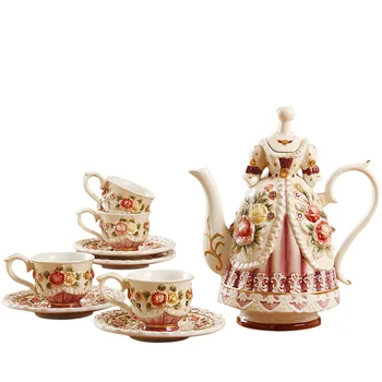 Europene Victorian Mână-pictat în Relief a Crescut Ceramice Ceașcă de Cafea Oală Ceașcă de ceai Decor Acasă Ambarcațiuni Desktop Figurine Cadou de Nunta