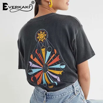 Everkaki Epocă Boho Print T-shirt Femei de Top de Vară Retro Teuri Tigan Doamnelor Etnice Topuri tricouri Casual sex Feminin 2020 Noua Moda