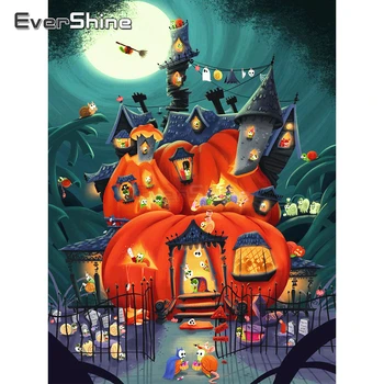 EverShine 5D DIY Ful Pătrat de Vopsea Cu Diamante Imagine de Halloween Strasuri Casa de Dovleac cruciulițe Decor de Perete Șirag de mărgele de Artă
