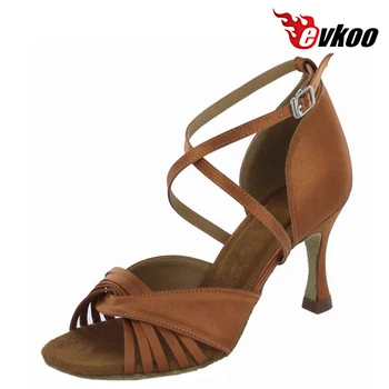 Evkoodance 7 cm Toc Femeie Dans latino Pantofi Negru Bronz Satin Material Salsa Pantofi Popular X-Design Curea Evkoo-240
