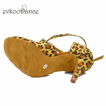 Evkoodance Dimensiunea NOI 4-12 8.5 cm Inaltime Toc leopard satin cu salsa Zapatos De Cauțiune Profesionale Pantofi Pentru Femei Evkoo-586