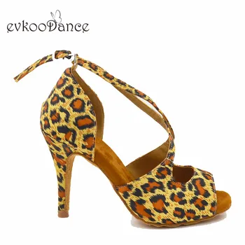 Evkoodance Dimensiunea NOI 4-12 8.5 cm Inaltime Toc leopard satin cu salsa Zapatos De Cauțiune Profesionale Pantofi Pentru Femei Evkoo-586