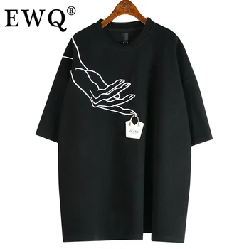 EWQ T-shirt Femei Casual Imprimare Vrac Supradimensionate Minoritate Sălbatice Maneca Scurta Guler Rotund 2021 Nouă Primăvară de Moda Toamna Valul XA024