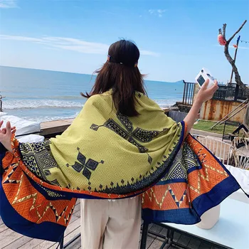 Excursie la plajă în 2019 vara femei eșarfă plus dimensiune bumbac boem imprimare șal eșarfe femei pe plaja pareos echarpe foulard femme