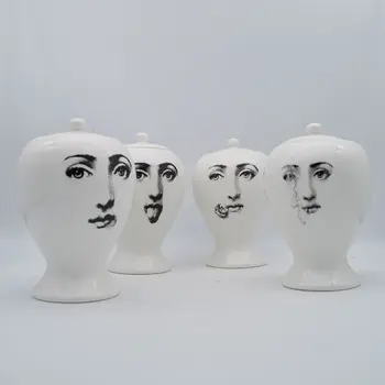Expresia facială Borcan Ceramic Abstract Fata Sticla Bomboane de Stocare Oală cu Capac Acasă Decorative Cutie de Ceai Canistre Dozator