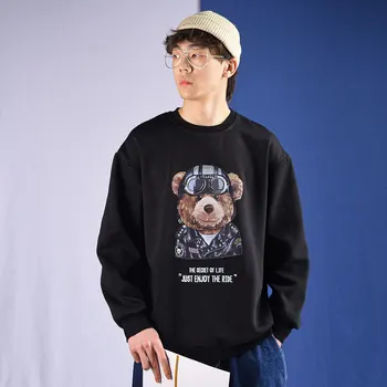 ExtFine Iarna Barbati Motociclist Poarte Tricou Supradimensionat Imprimare Bărbați Bluze Largi, Hanorace Coreea De Kpop HipHop