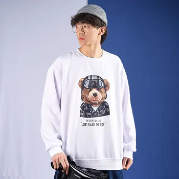 ExtFine Iarna Barbati Motociclist Poarte Tricou Supradimensionat Imprimare Bărbați Bluze Largi, Hanorace Coreea De Kpop HipHop